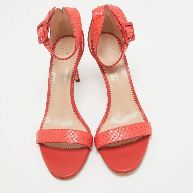 Pre Owned Giuseppe Zanotti Pink Embossed Snakeskin Neyla Sandals Size 38.5
