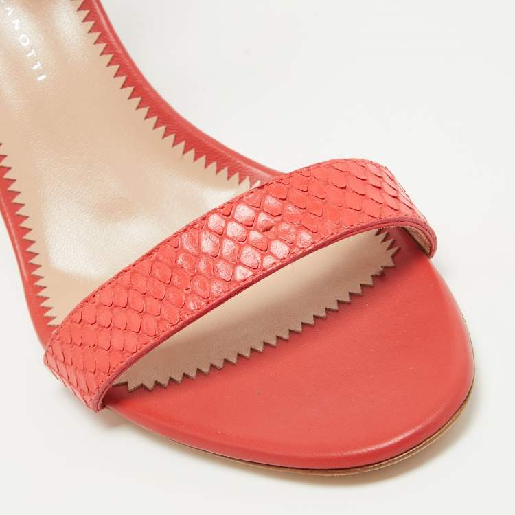 Pre Owned Giuseppe Zanotti Pink Embossed Snakeskin Neyla Sandals Size 38.5