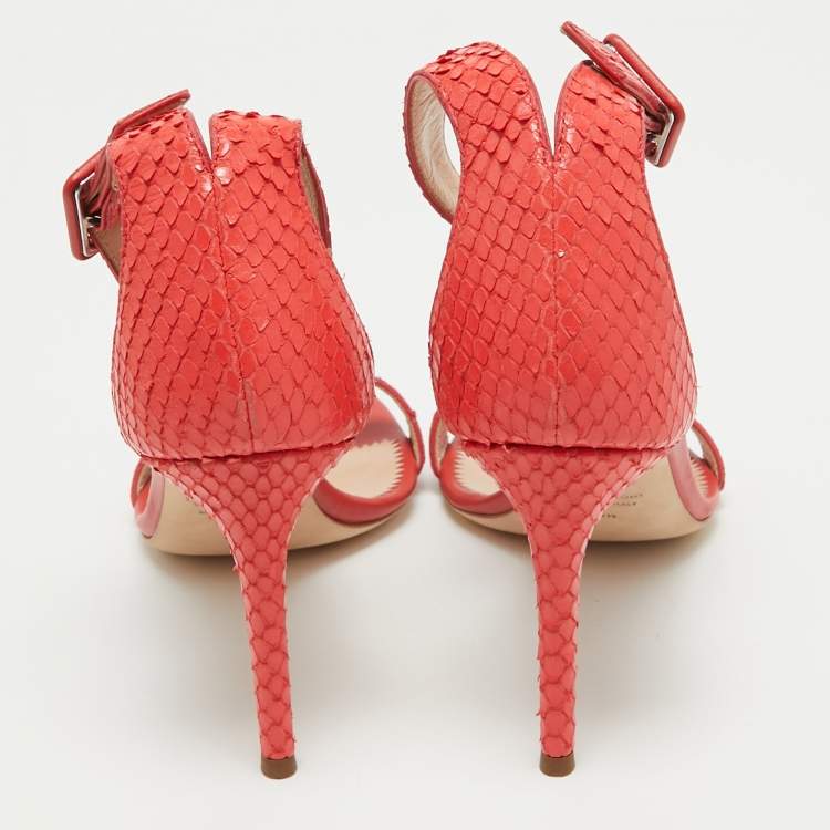 Pre Owned Giuseppe Zanotti Pink Embossed Snakeskin Neyla Sandals Size 38.5