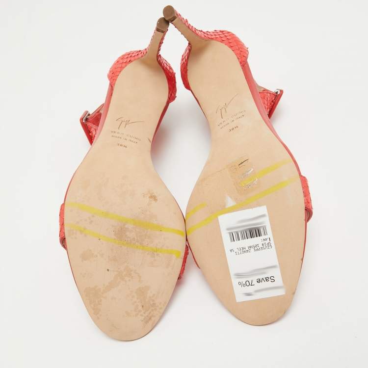 Pre Owned Giuseppe Zanotti Pink Embossed Snakeskin Neyla Sandals Size 38.5