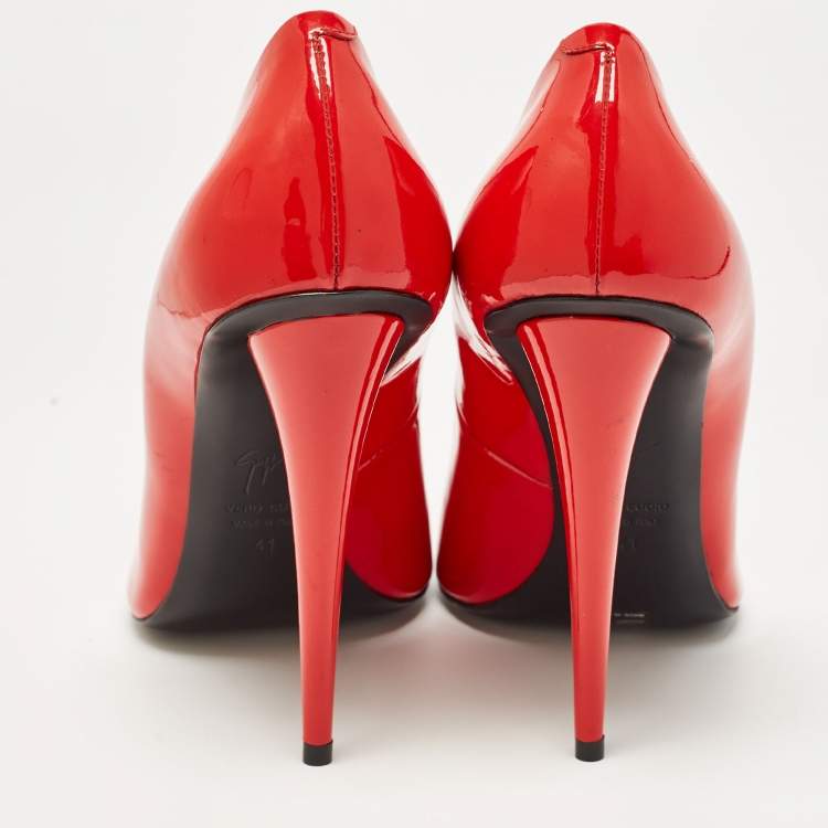 Pre Owned Giuseppe Zanotti Red Patent Leather Pointed Toe Pumps Size 41