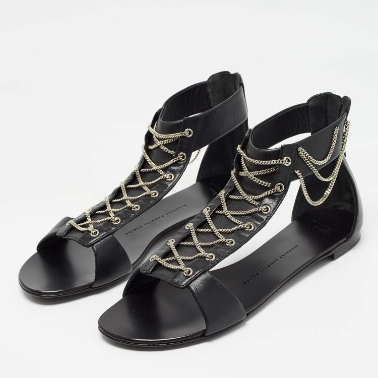 【関税込み】Blahir Flat Sandals - Giuseppe Zanotti - Leather Giuseppe Zanotti Blahir Leather Thong Sandals - Black - 30