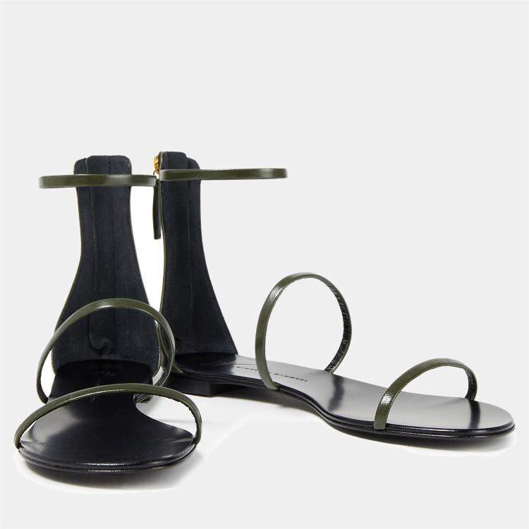 Pre Owned Giuseppe Zanotti Green Leather Flat Sandals Size 38