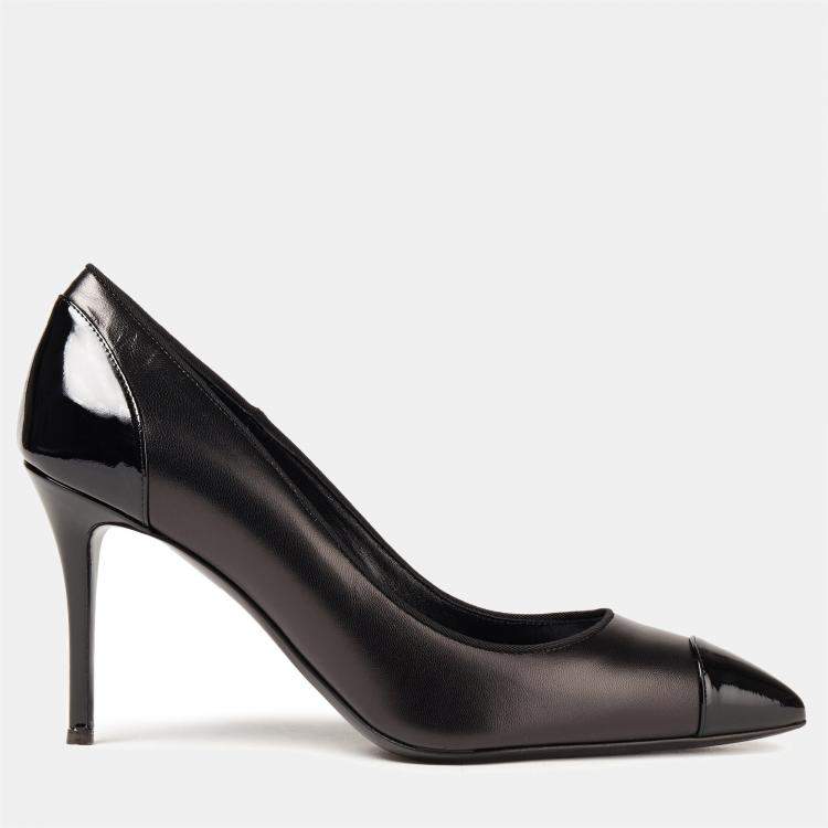 Pre Owned Giuseppe Zanotti Black Leather and Patent Pointed Toe Pumps Size 42
