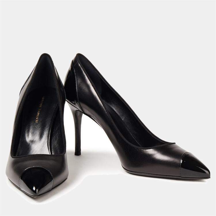 Pre Owned Giuseppe Zanotti Black Leather and Patent Pointed Toe Pumps Size 42