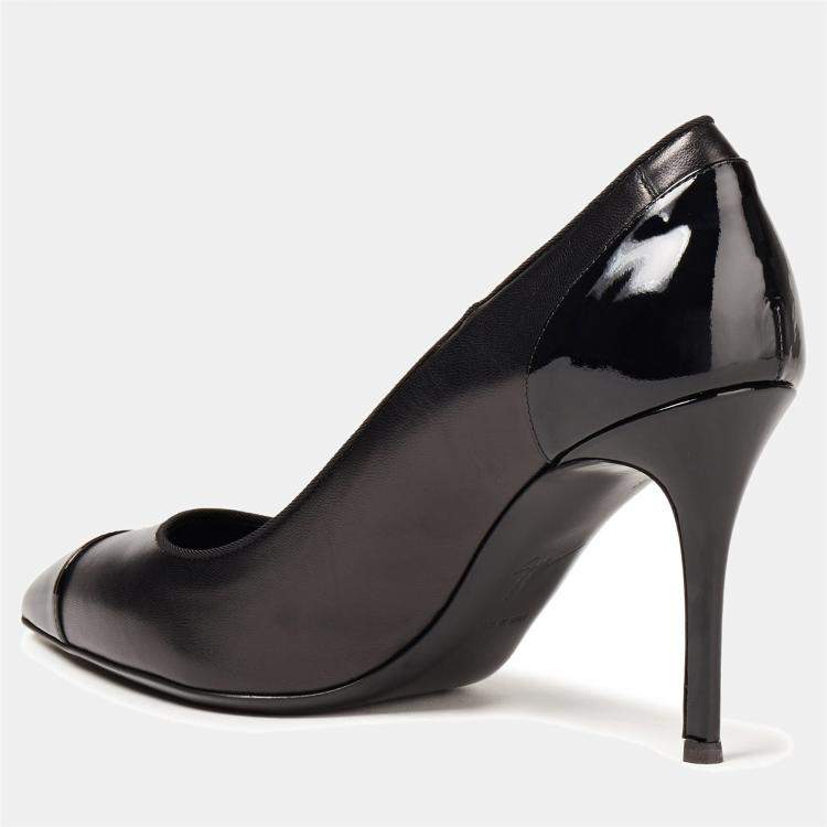 Pre Owned Giuseppe Zanotti Black Leather and Patent Pointed Toe Pumps Size 42