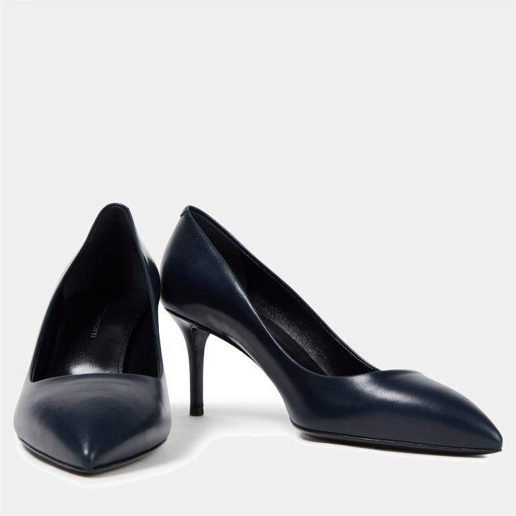 Pre Owned Giuseppe Zanotti Navy Blue Leather Mid Heel Pumps 37
