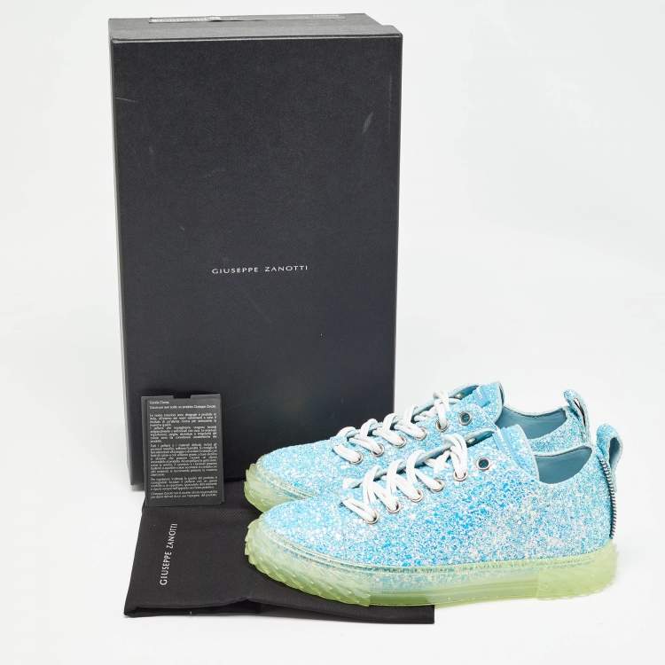 Pre Owned Giuseppe Zanotti Blue Blabber Glitter Low Top Sneakers Size 38