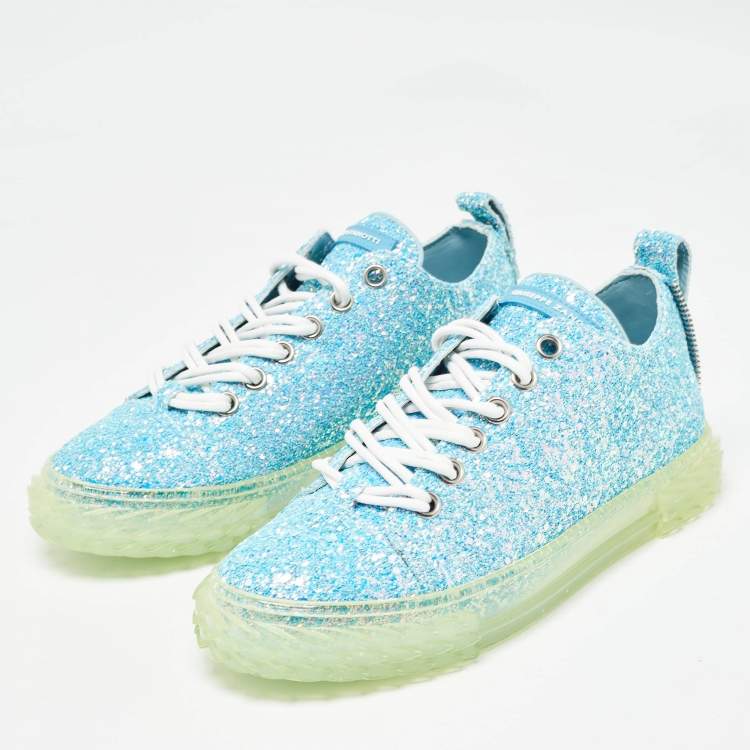 Pre Owned Giuseppe Zanotti Blue Blabber Glitter Low Top Sneakers Size 38