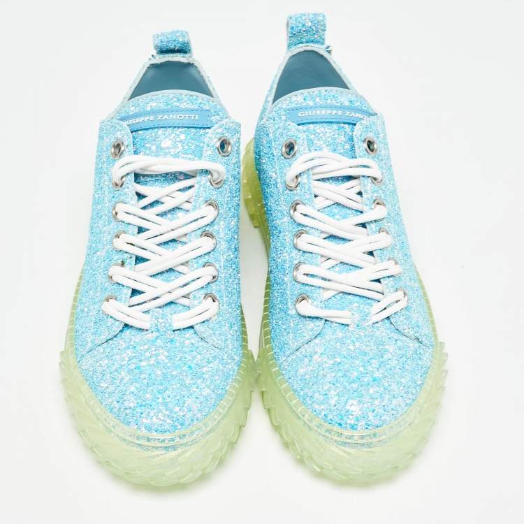 Pre Owned Giuseppe Zanotti Blue Blabber Glitter Low Top Sneakers Size 38