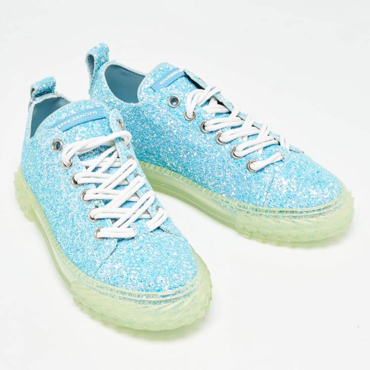 Pre Owned Giuseppe Zanotti Blue Blabber Glitter Low Top Sneakers Size 38