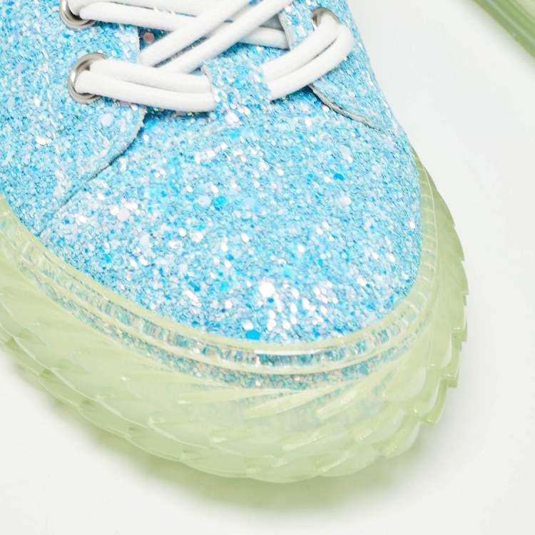 Pre Owned Giuseppe Zanotti Blue Blabber Glitter Low Top Sneakers Size 38