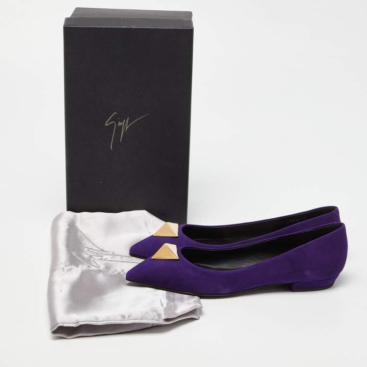 Pre Owned Giuseppe Zanotti Purple Suede Metal Embellished Ballet Flats Size 37.5