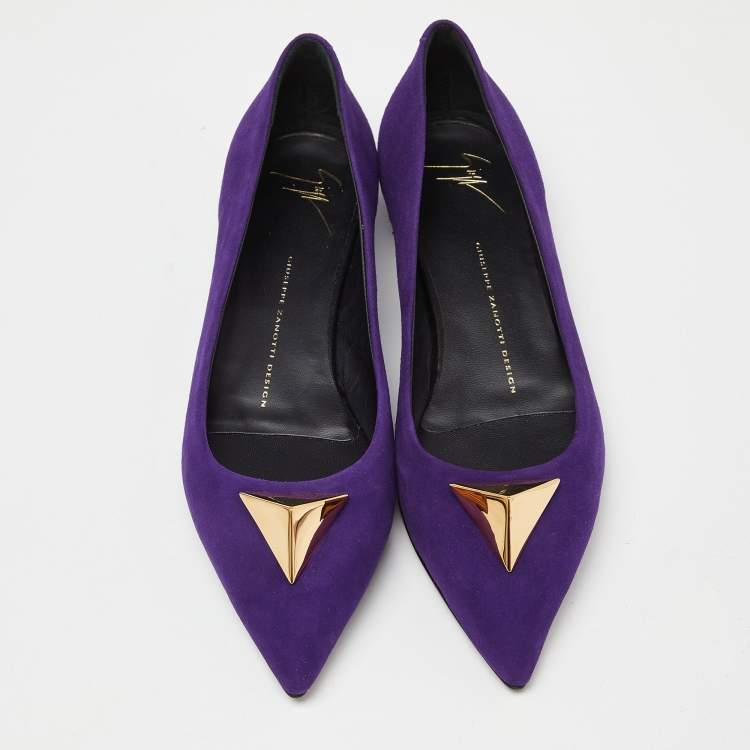 Pre Owned Giuseppe Zanotti Purple Suede Metal Embellished Ballet Flats Size 37.5