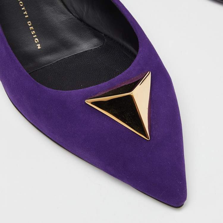 Pre Owned Giuseppe Zanotti Purple Suede Metal Embellished Ballet Flats Size 37.5
