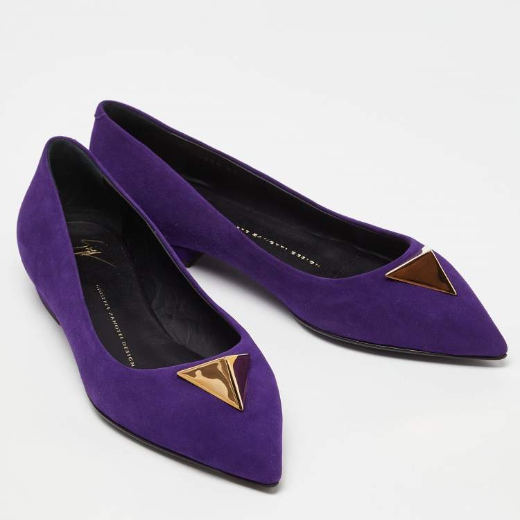 Pre Owned Giuseppe Zanotti Purple Suede Metal Embellished Ballet Flats Size 37.5