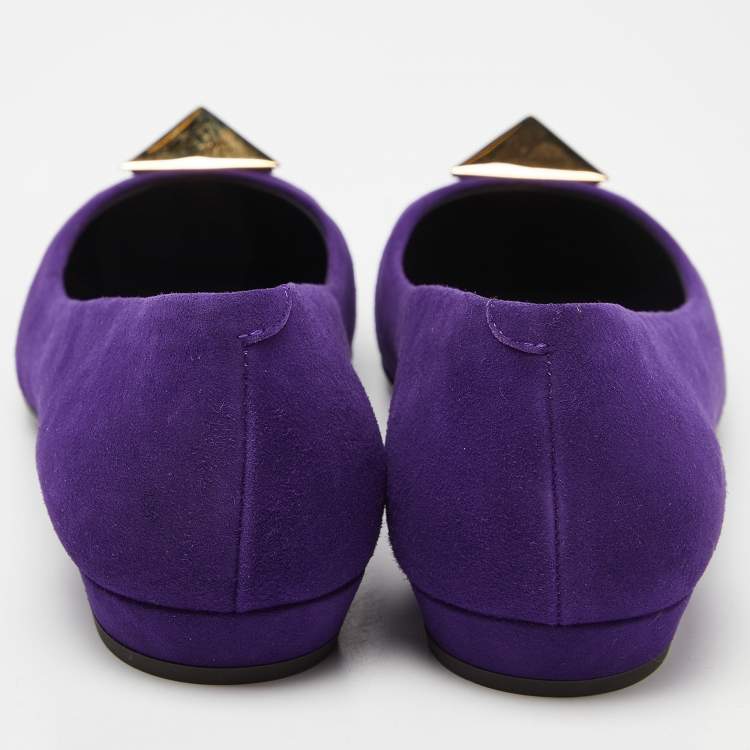 Pre Owned Giuseppe Zanotti Purple Suede Metal Embellished Ballet Flats Size 37.5