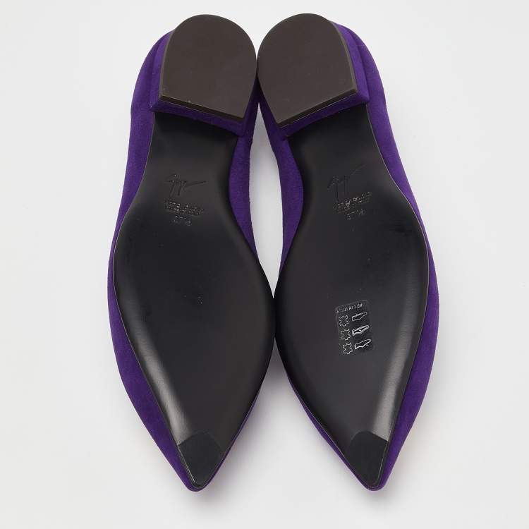 Pre Owned Giuseppe Zanotti Purple Suede Metal Embellished Ballet Flats Size 37.5