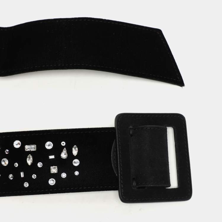 Pre Owned Giuseppe Zanotti  Black Velvet Crystal Embellished Waist Belt M