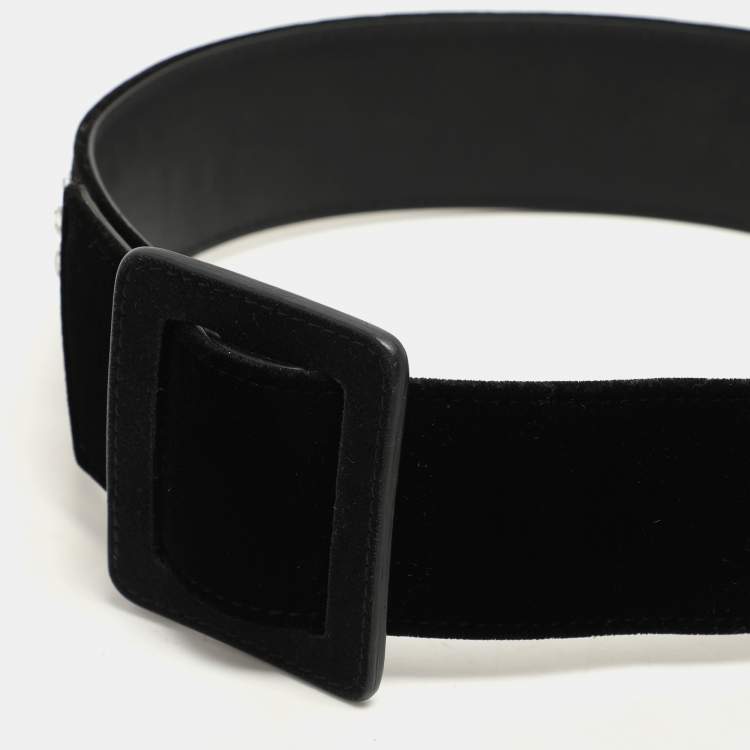 Pre Owned Giuseppe Zanotti  Black Velvet Crystal Embellished Waist Belt M