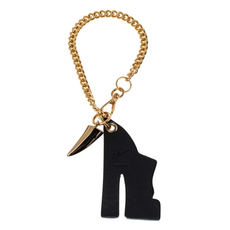 Pre Owned Giuseppe Zanotti Black Leather Iconic Clog Key Ring/Bag Charm