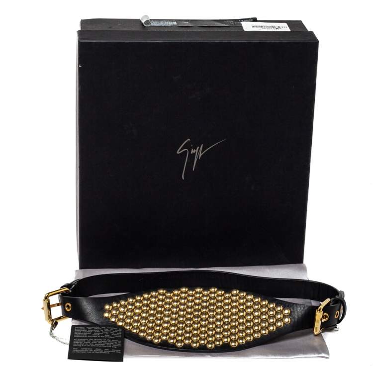 Pre Owned Giuseppe Zanotti Black Leather Studded Waist Belt Medium