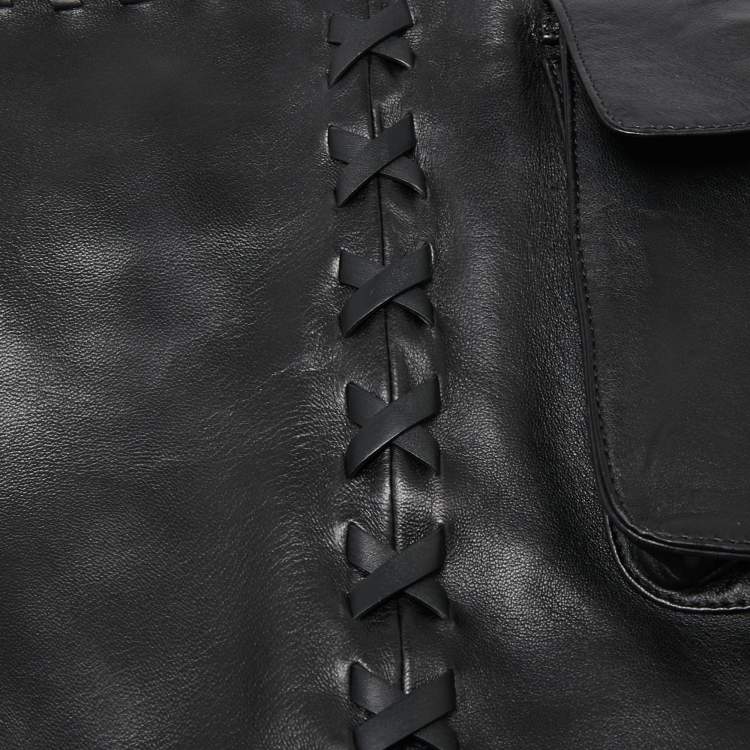 Pre Owned Giuseppe Zanotti Black Leather Metal Shark Tooth Wide Waist Belt