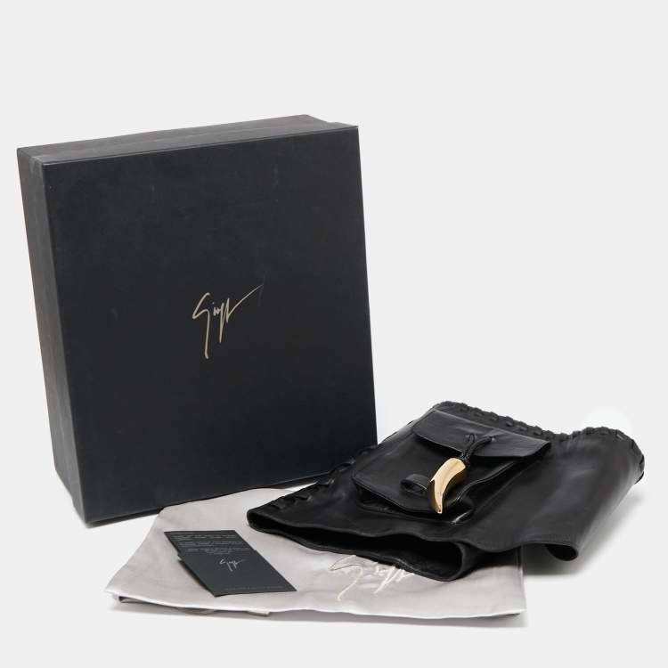 Pre Owned Giuseppe Zanotti Black Leather Metal Shark Tooth Wide Waist Belt