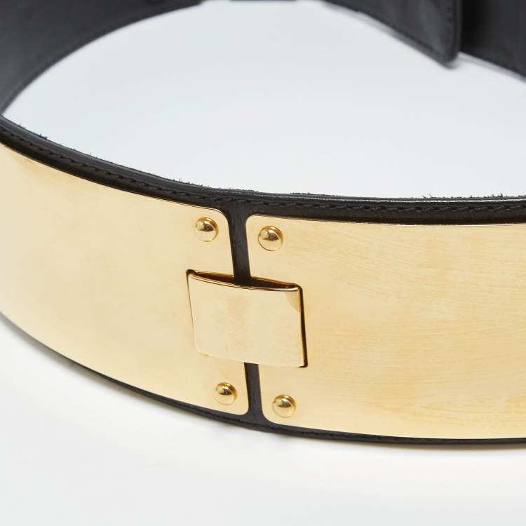 Pre Owned Giuseppe Zanotti Black Leather Metal Waist Belt