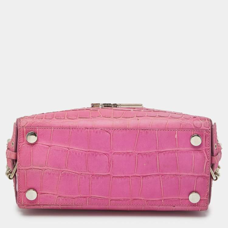 Pre Owned Giuseppe Zanotti Pink Croc Embossed Leather G17 Tote