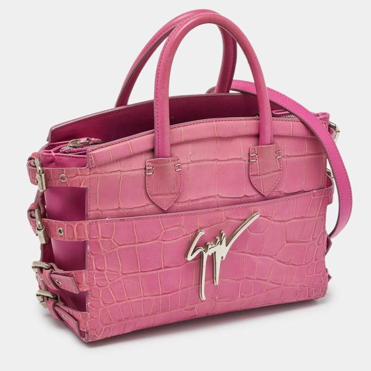 Pre Owned Giuseppe Zanotti Pink Croc Embossed Leather G17 Tote