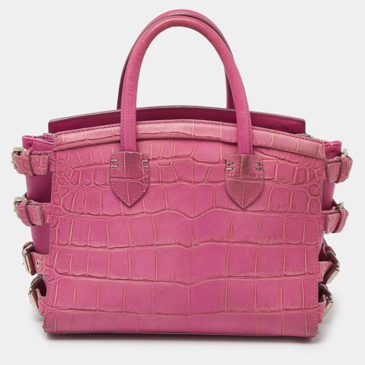 Pre Owned Giuseppe Zanotti Pink Croc Embossed Leather G17 Tote