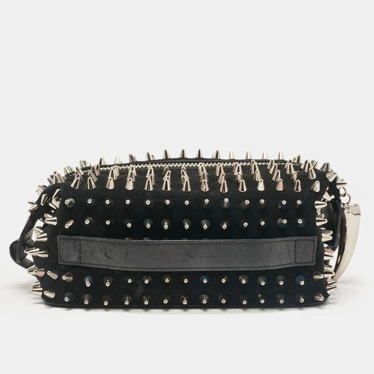 Pre Owned Giuseppe Zanotti Black Spiked Leather and Suede Clutch