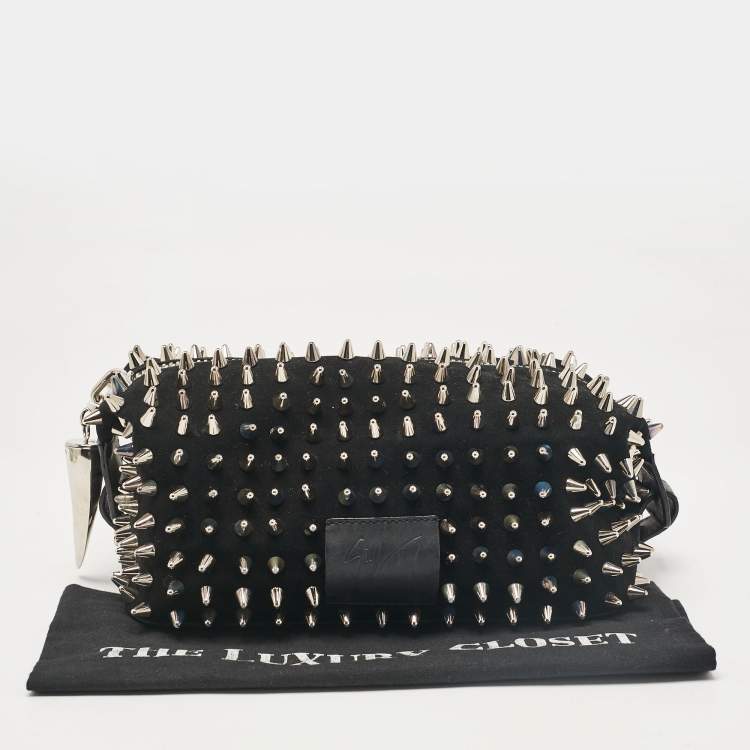 Pre Owned Giuseppe Zanotti Black Spiked Leather and Suede Clutch