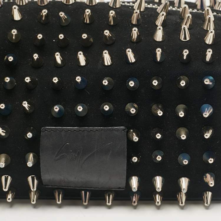 Pre Owned Giuseppe Zanotti Black Spiked Leather and Suede Clutch