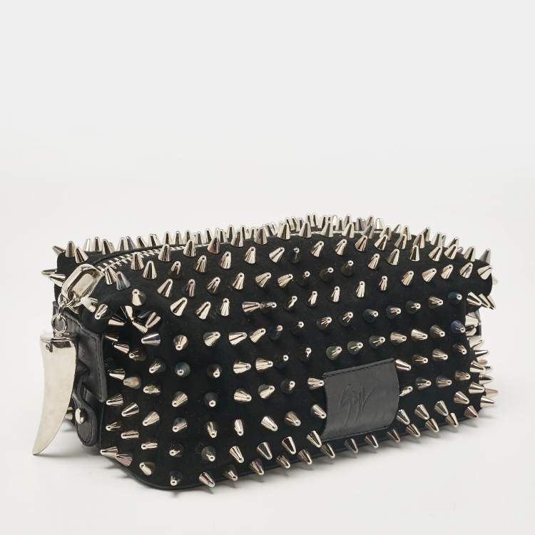 Pre Owned Giuseppe Zanotti Black Spiked Leather and Suede Clutch