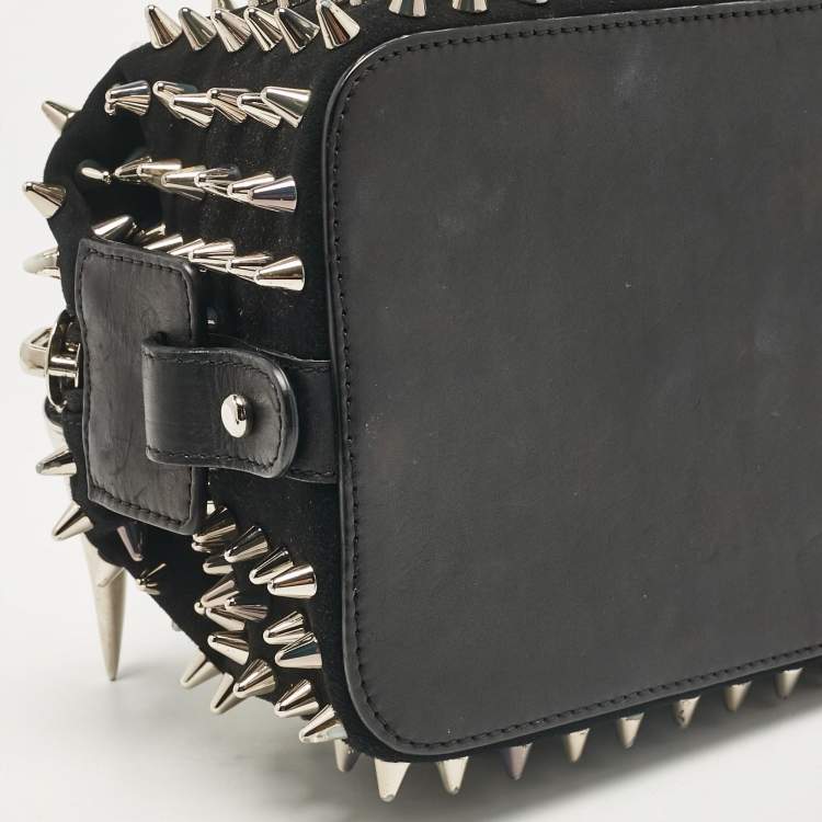 Pre Owned Giuseppe Zanotti Black Spiked Leather and Suede Clutch