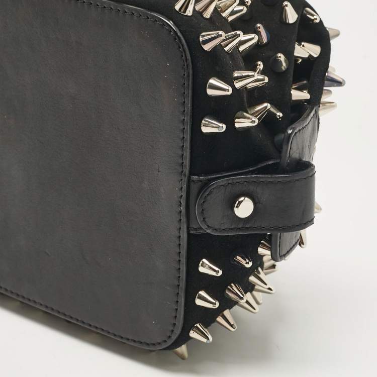 Pre Owned Giuseppe Zanotti Black Spiked Leather and Suede Clutch