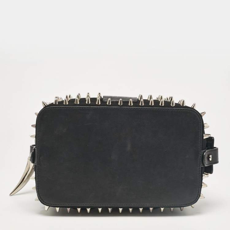 Pre Owned Giuseppe Zanotti Black Spiked Leather and Suede Clutch