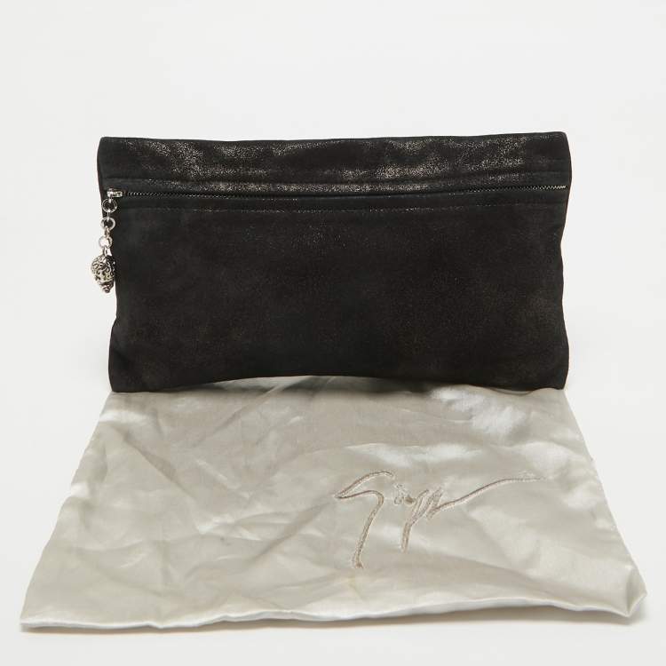 Pre Owned Giuseppe Zanotti Black Suede Skull Zip Clutch