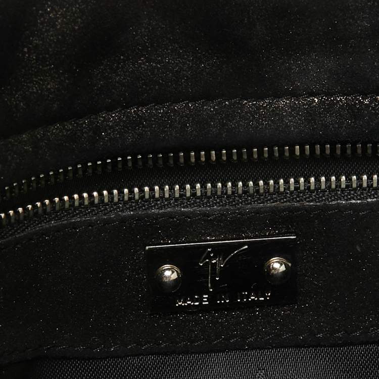 Pre Owned Giuseppe Zanotti Black Suede Skull Zip Clutch