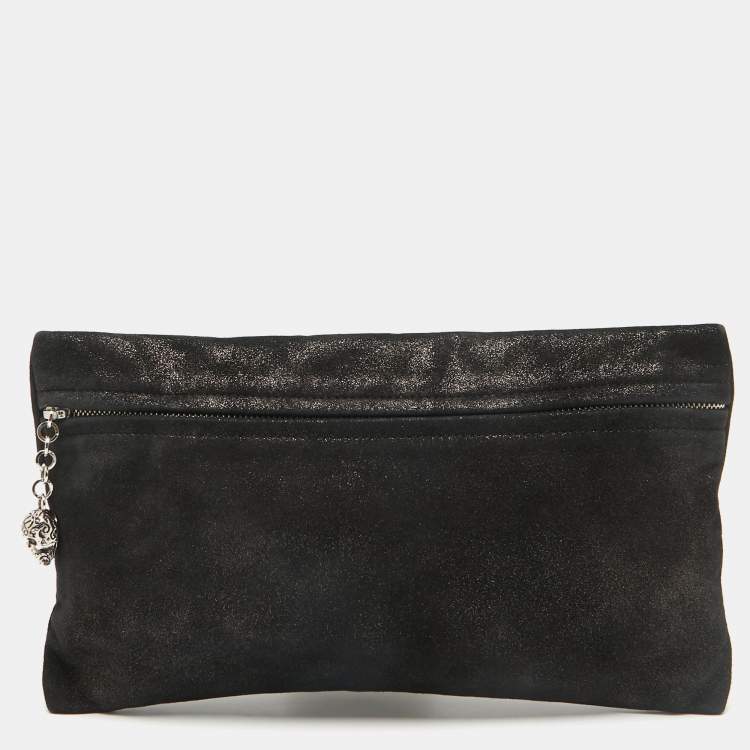 Pre Owned Giuseppe Zanotti Black Suede Skull Zip Clutch