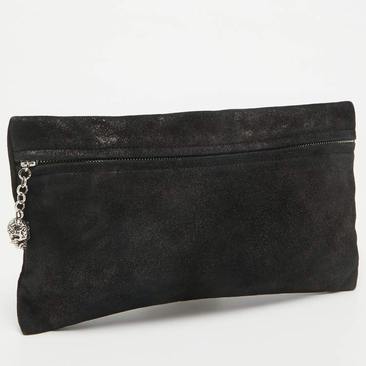 Pre Owned Giuseppe Zanotti Black Suede Skull Zip Clutch