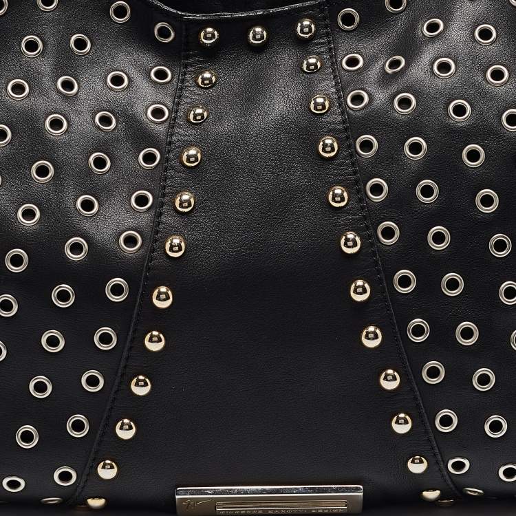 Pre Owned Giuseppe Zanotti Black Leather Studded Hobo
