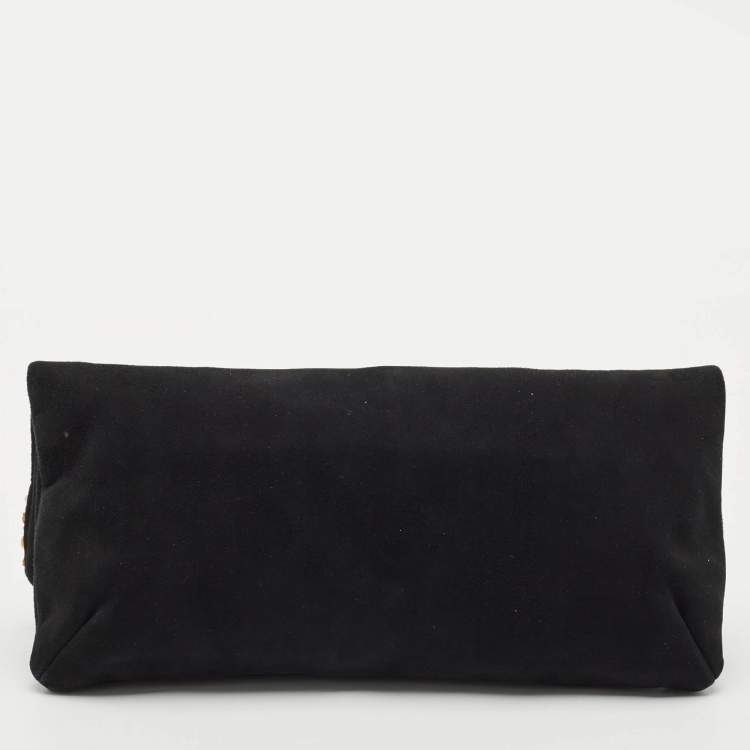Pre Owned Giuseppe Zanotti Black Suede Crystals Embellished Clutch