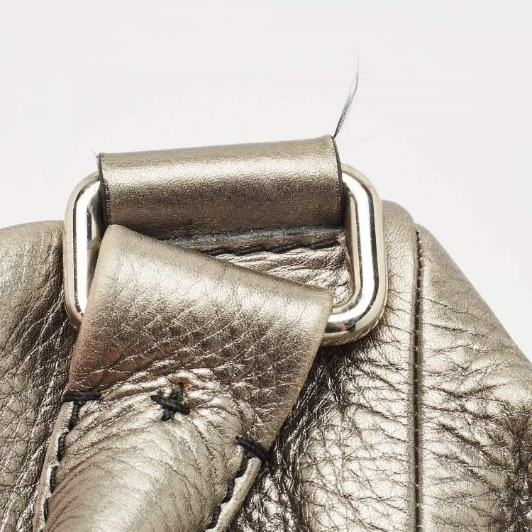Pre Owned Giuseppe Zanotti Metallic Grey Leather Metal Handle Hobo