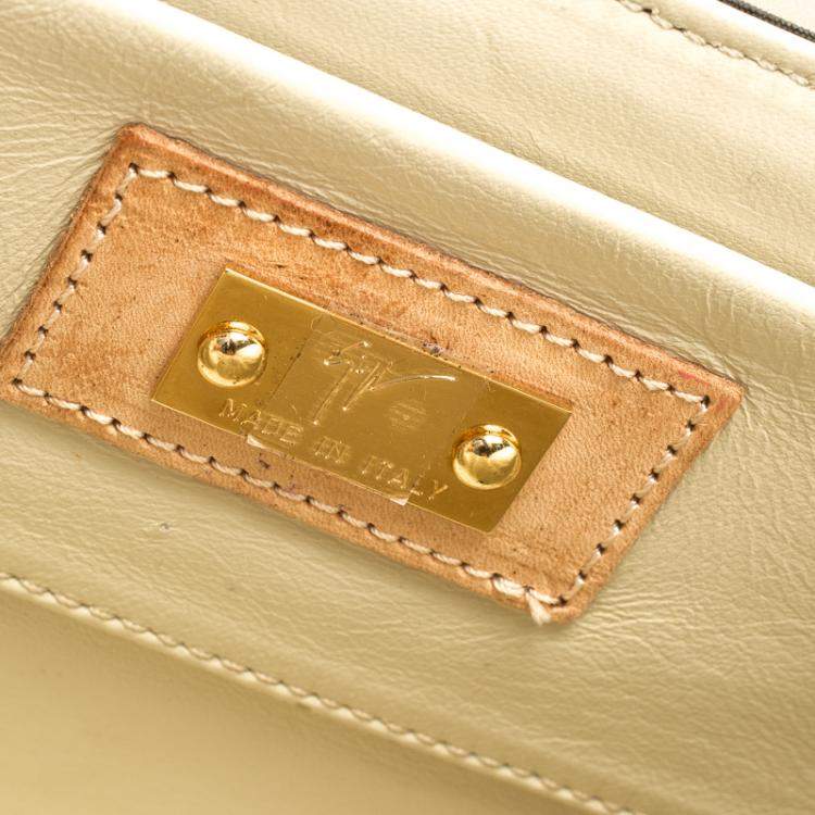 Pre Owned Giuseppe Zanotti Beige Python Embossed Suede Metal Trapezoid Clutch