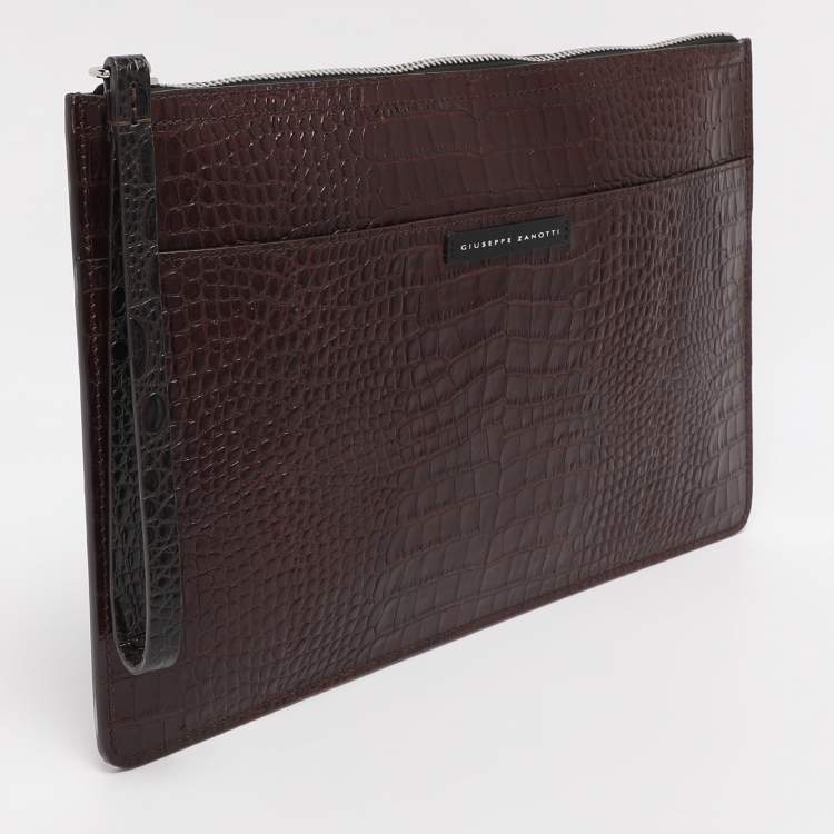 Pre Owned Giuseppe Zanotti Maroon Croc Embossed Leather Morris Clutch