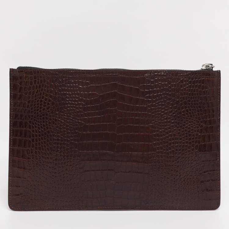 Pre Owned Giuseppe Zanotti Maroon Croc Embossed Leather Morris Clutch