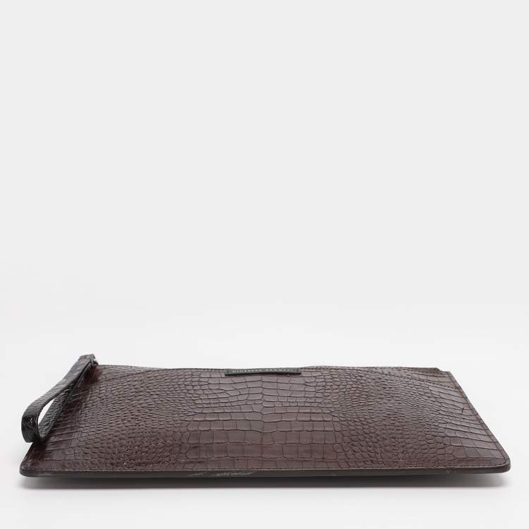 Pre Owned Giuseppe Zanotti Maroon Croc Embossed Leather Morris Clutch